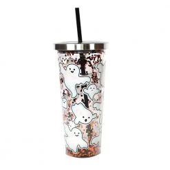 Spoontiques Drinkware Boo Ghosts Glitter Cup W/ Straw