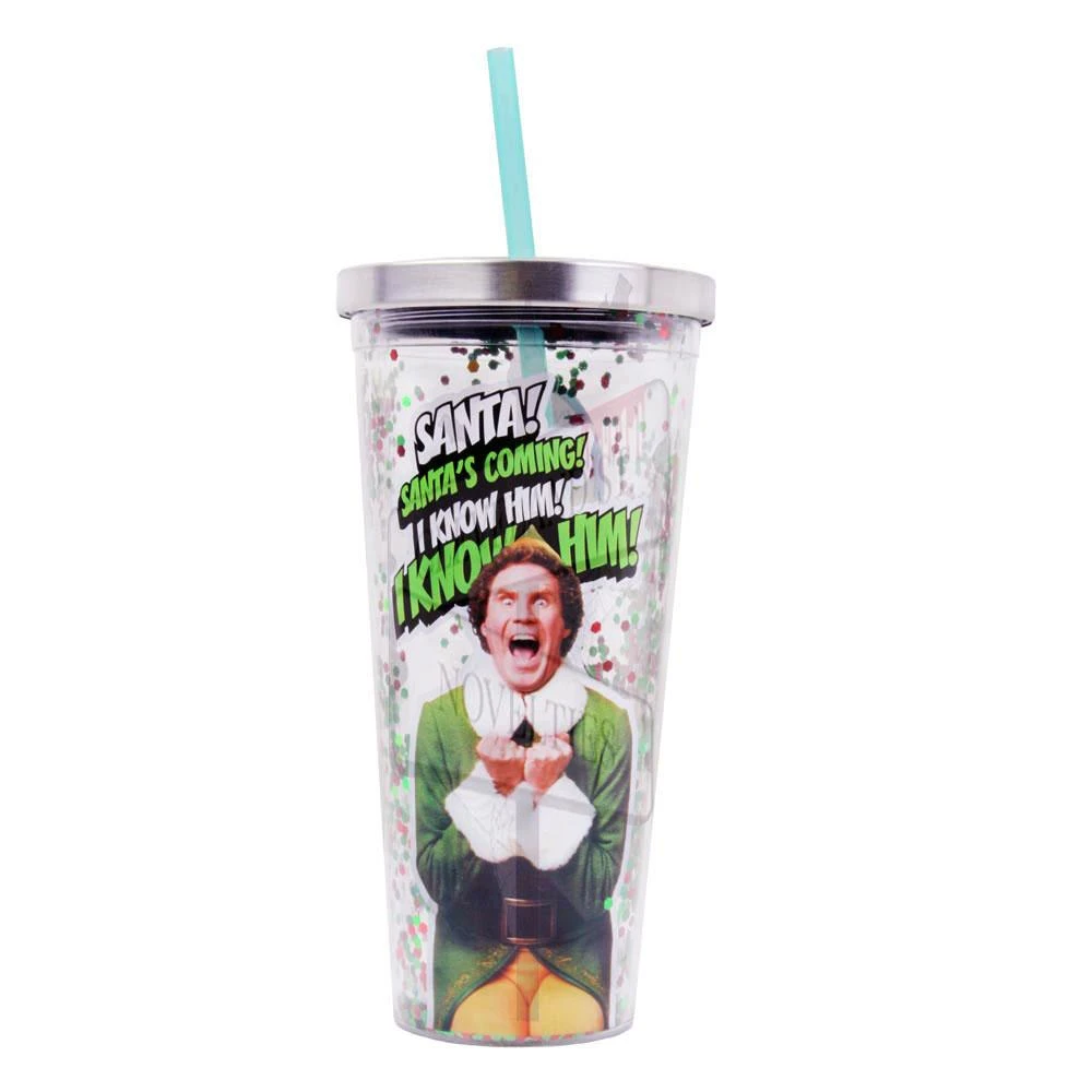 Flash Sale π― Santa's Coming 20oz Glitter Straw Cup From Elf The Movie β 3 Santa's Coming 20oz Glitter Straw Cup From Elf The Movie