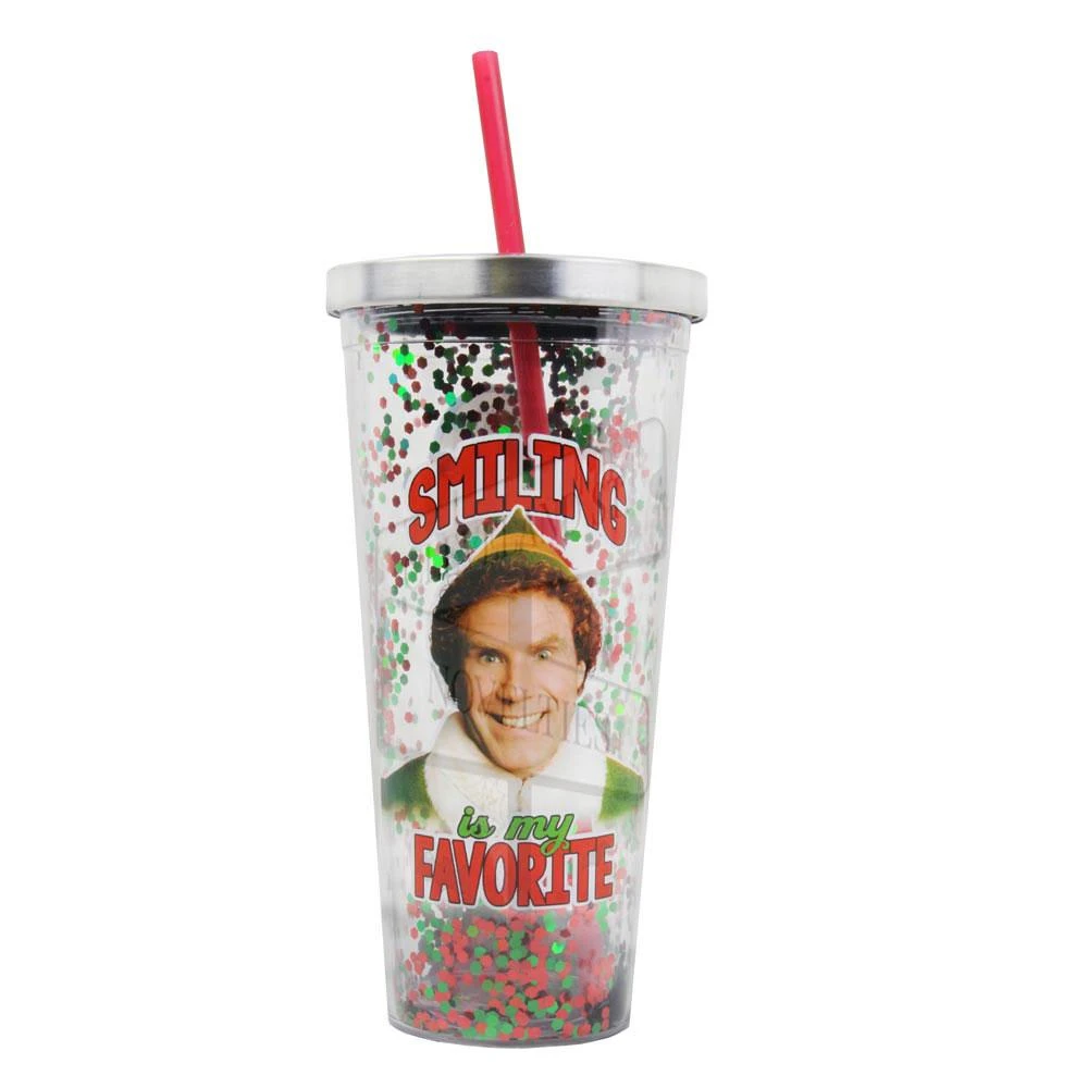 Discount 🤩 Spoontiques Housewares/Home Decor Smiling Is My Favorite 20oz Glitter Straw Cup From Elf The Movie 🔥 3 Spoontiques Housewares/Home Decor Smiling Is My Favorite 20oz Glitter Straw Cup From Elf The Movie